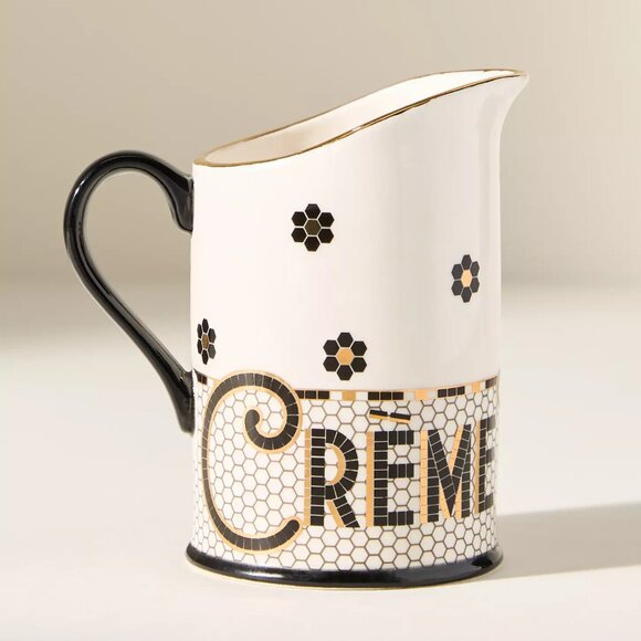 Anthropologie Other - Anthropologie Bistro Tile Stoneware Creamer Mosaic Paris Cafe Black Gold New